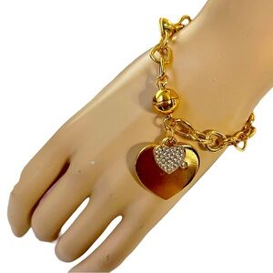 Charm Bracelet Gold Tone Heart Chain Rhinestones Magnetic Closure